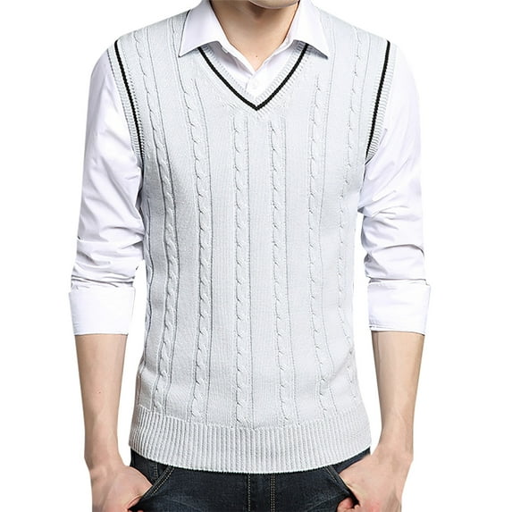 Fesfesfes Men Vest Casual Knitted V-Neck Vest Pullover Sleeveless Sweater Tops Solid Color Blouse On Sale