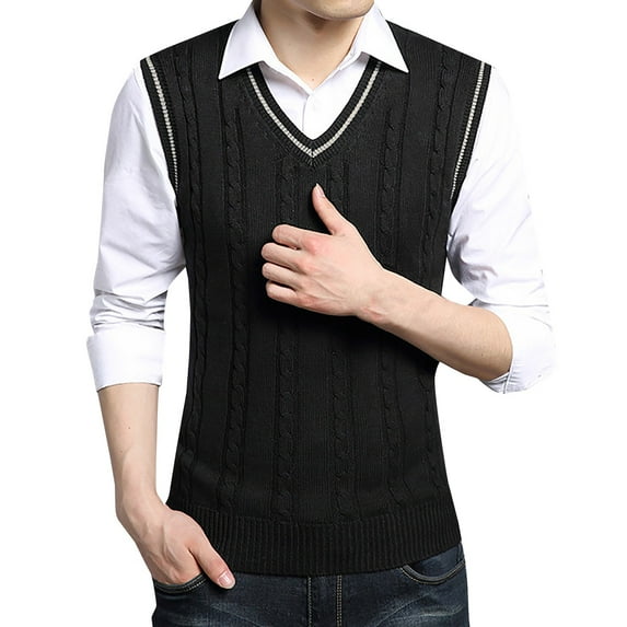Fesfesfes Men Vest Casual Knitted V-Neck Vest Pullover Sleeveless Sweater Tops Solid Color Blouse On Sale