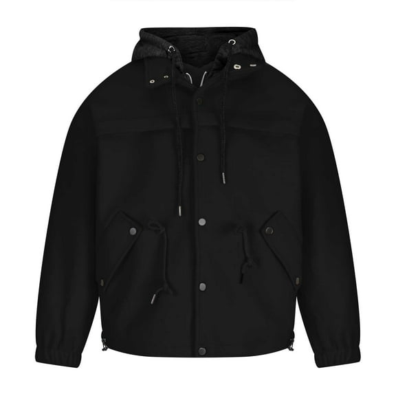 Fesfesfes Men Winter Hoodie Jacket Casual Solid Hooded Jacket With Pocket Long Sleeve Outerwear Windbreaker Coat