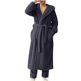 thumbnail image 1 of Fesfesfes Men Women Long Sleeve Fleece Bathrobe Winter Thickened Warm Plush Robe Cozy Homewear Soft Flannel Housecoat with Pockets and Belt Home Relaxation Wear Comfortable Robe for Men(Dark Gray,L), 1 of 3