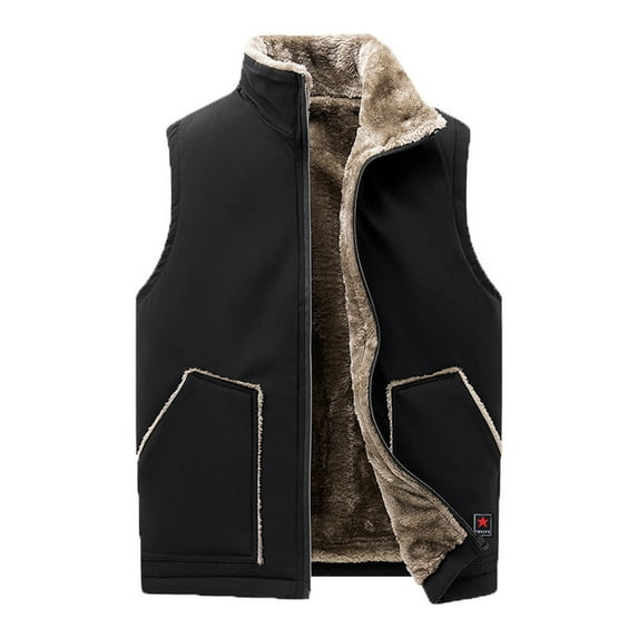 Fesfesfes Men's Casual Fleece Vest Zipoer Pocket Sleeveless Hood Stand Collar Solid Tops Jacket Under $10