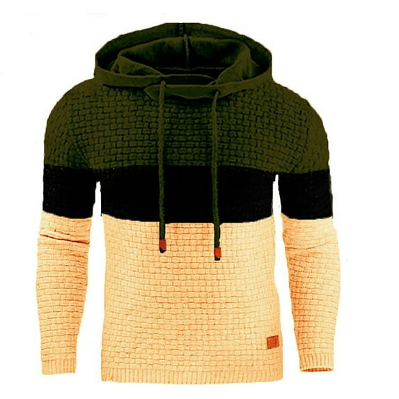 Fesfesfes Men's Fall And Winter Stitching Long-sleeved Hooded Sweatshirt Plus Size Clearance $10