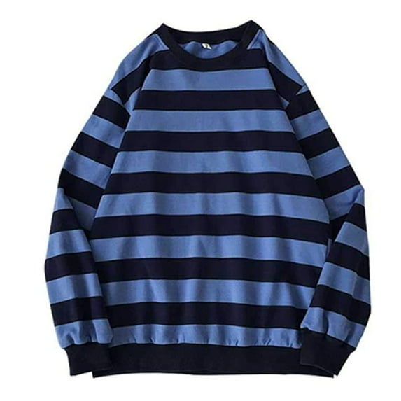 Fesfesfes Men's Fall Winter Round Neck Stripe Sweatshirt Pullover Tops Long Sleeve Sweater