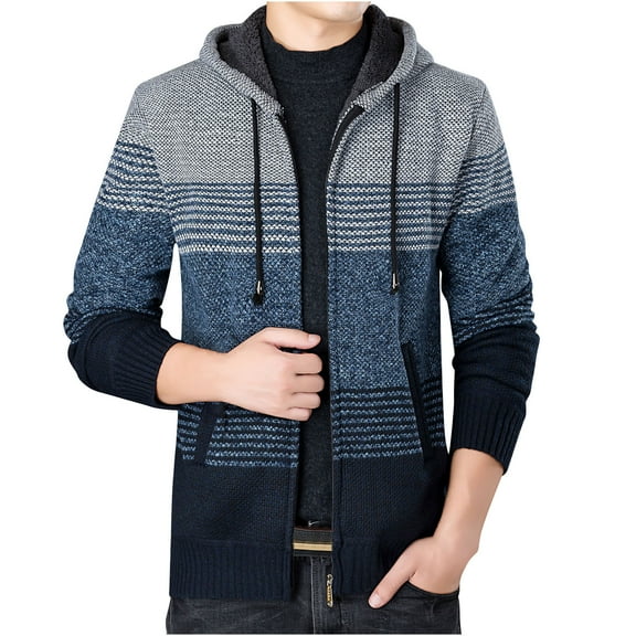 Fesfesfes Men's Fleece Sweater Tops Knitwear For Fall And Winter Thicken Warmth Casual Hoodie Jacket Zipper Pullover
