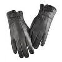 SuTry Men's Full Finger Sheepskin Gloves with Patchwork Leather Thickened Insulation and Winter Fleece Screen Cycling Driving Gloves(Black,Free Size)