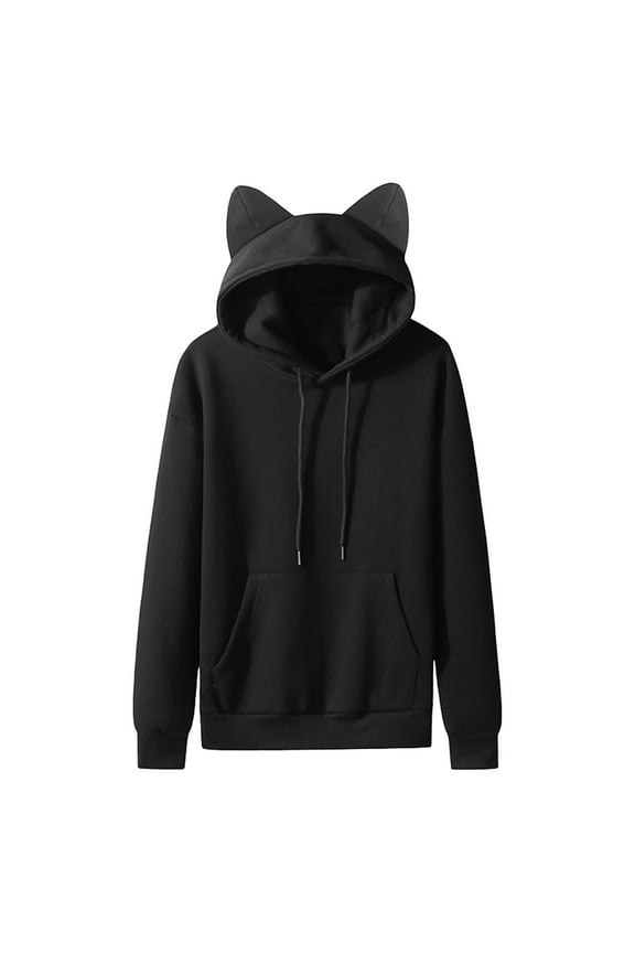 Men's Hooded Casual Solid Pullover Cat Ears Hooded Fleece Pocket Sweatshirt Hoodie