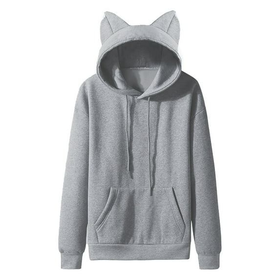 Fesfesfes Men's Hooded Casual Solid Pullover Cat Ears Hooded Fleece Pocket Sweatshirt Hoodie