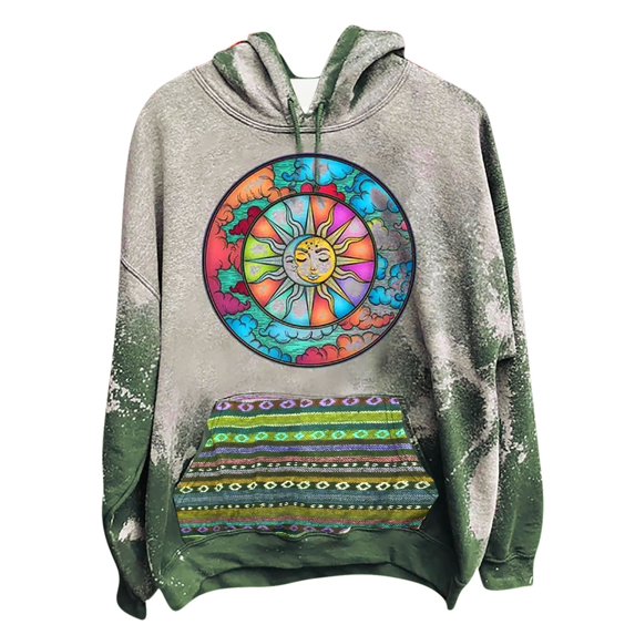 Fesfesfes Men's Hooded And WoMen's Hooded Retro Hooded Printed Tops Sweatshirt Sun And Moon Printed Letters Printed Distressed Tops Plus Size Clearance $10