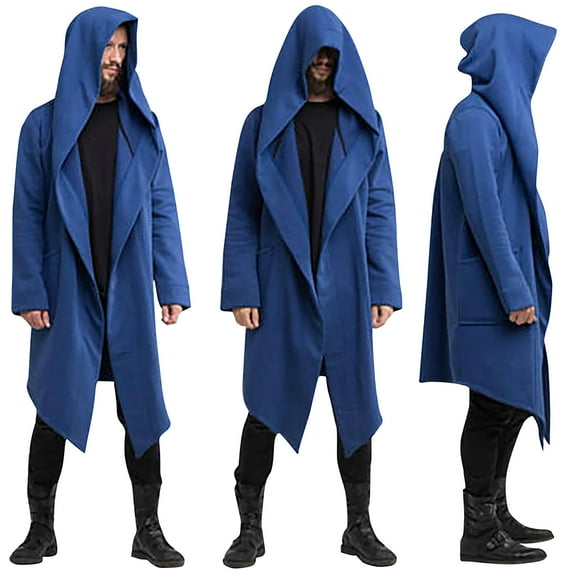 Fesfesfes Men's Hoodie Jacket Loose Long Cardigan Gothic Cloak Coat Hooded Outwear Under $10