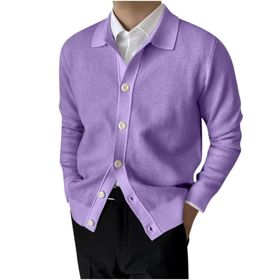 Fesfesfes Men's Lapel Knitted Sweater Lightweight Cardigan Sweater Elastic Slim Sweater Tunic Tops or