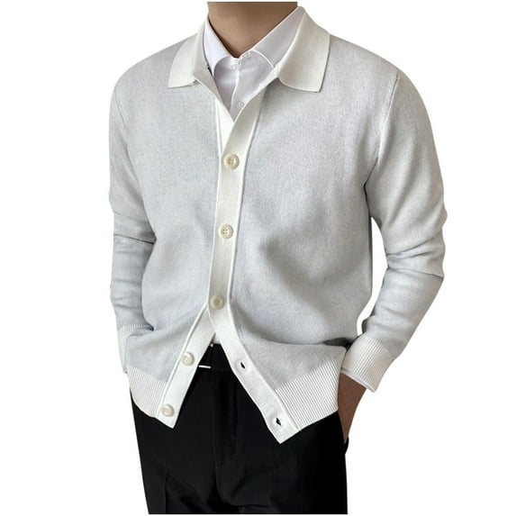 Fesfesfes Men's Lapel Knitted Sweater Lightweight Cardigan Sweater Elastic Slim Sweater Tunic Tops Under $10