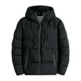 thumbnail image 1 of Fesfesfes Men's Short Work Puffer Jacket Bomber Jacket Thickened Outerwear Long Sleeve Hooded Zipper Coat Winter Warm Coat Sale on Clearance, 1 of 9