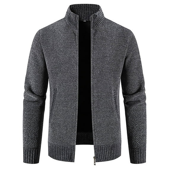 Fesfesfes Men's Sweater Jacket Fall And Winter Stand Collar Knitting Sweater Solid Color Outwear Casual Jacket or