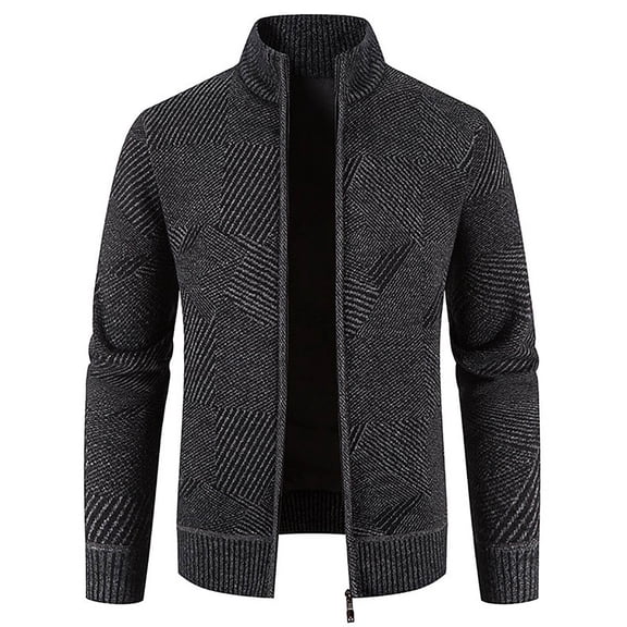 Fesfesfes Men's Sweater Jacket Fall And Winter Stand Collar Solid Color Sweater Jacket Dressy Casual Outwear Tops on