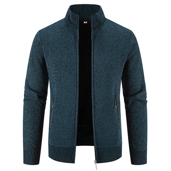Fesfesfes Men's Sweater Jacket Fall And Winter Stand Collar Sweater Casual Fleece Jacket Tops on