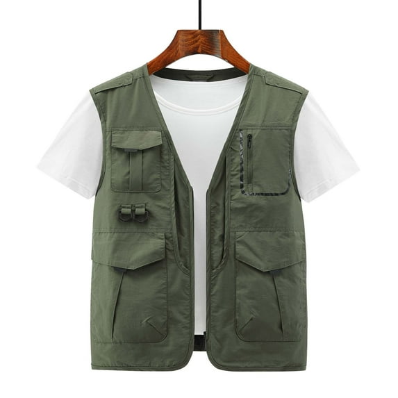 Fesfesfes Men's Thin Sports Vest Multi-bag Casual Quick-drying Loose Vest Mountaineering Tooling Outdoor Vest Jackets
