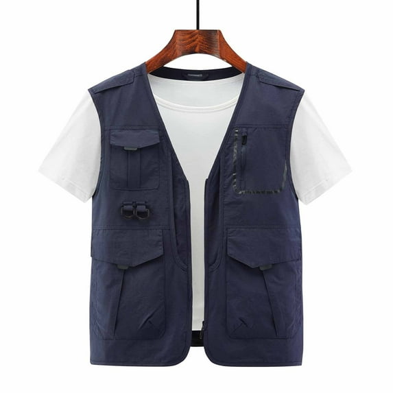 Fesfesfes Men's Thin Sports Vest Multi-bag Casual Quick-drying Loose Vest Mountaineering Tooling Outdoor Vest Jackets Under $10