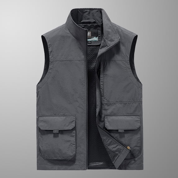 Fesfesfes Men's Thin Workwear Vest Solid Color Vest Stand Collar Sleeveless Jacket Tank Tops Sale Items