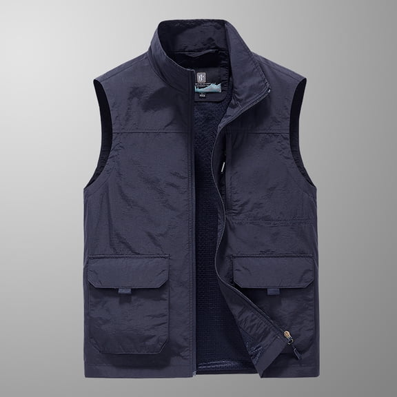 Fesfesfes Men's Thin Workwear Vest Solid Color Vest Stand Collar Sleeveless Jacket Tank Tops