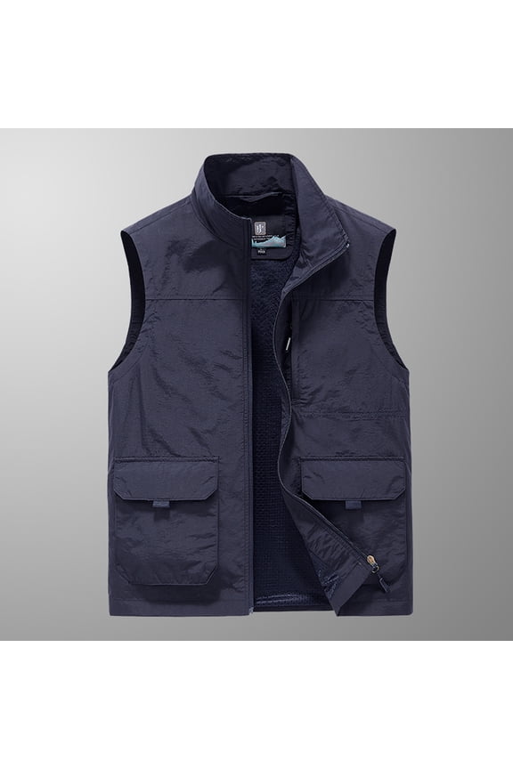 Men's Thin Workwear Vest Solid Color Vest Stand Collar Sleeveless Jacket Tank Tops