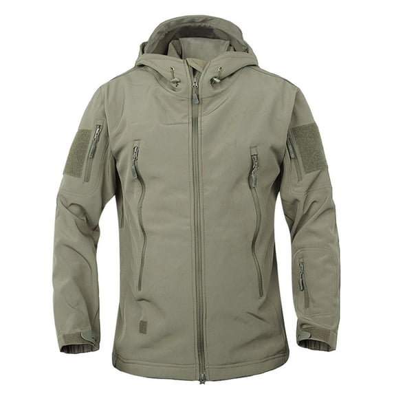 Fesfesfes Men's Warm Fleece Jacket Waterproof Soft Shell Outdoor Hiking Jacket Causal Lightweight Solid Color Jacket