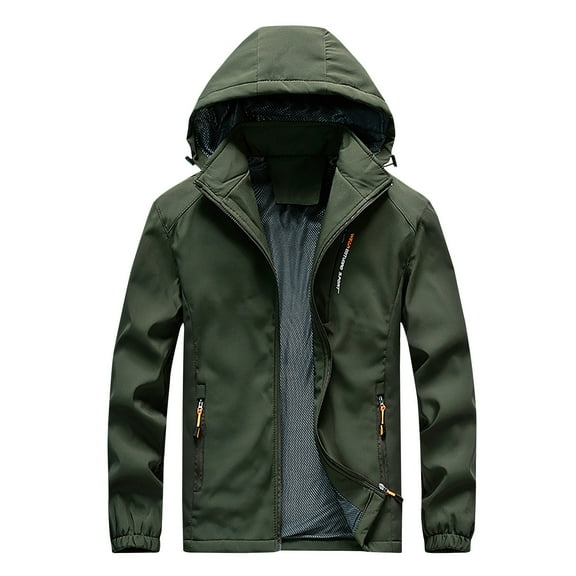 Fesfesfes Men's Waterproof Jacket Dirt-proof Wind-proof Outerwear Tear-resistant Zipper Casual Warm Jacket Under $10