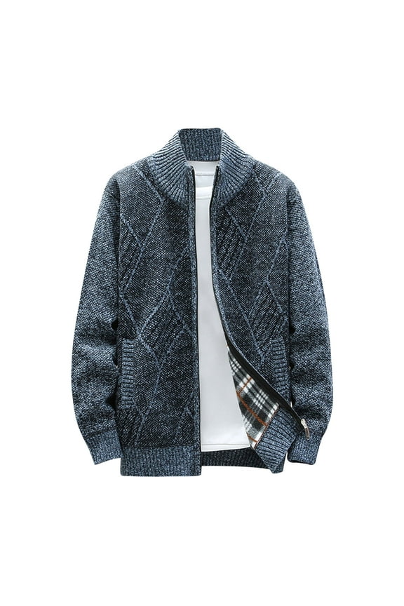 Men's Winter Cardigan Casual Stand Collar Hoodless Zipper Coat Plush Thickened Sweater Shirt Coat Long Sleeved Hooded Casual Coat/Jacket