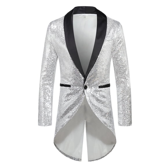 Fesfesfes Mens Blazer Outerwear Fashion Casual One Button Sequin Suit Performance Suit Long Sleeve Suit Collar Suit Tuxedo Under $10