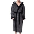 thumbnail image 1 of Fesfesfes Mens Coat Patchwork Long-sleeved Hooded Belted Comfortable Night Gown Bathrobe Clearance Under $10, 1 of 8