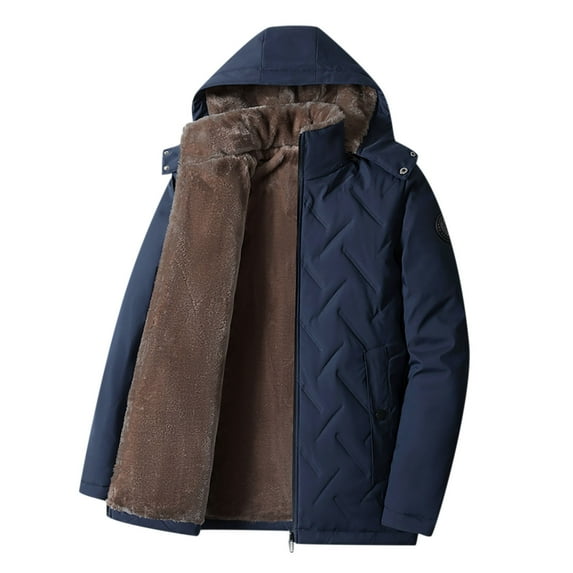 Fesfesfes Mens Fleece Jacket Solid Casual Thicken Hooded Zipper Winter Keep Warm Windproof Hardiness Jacket Coats Sale Clearance