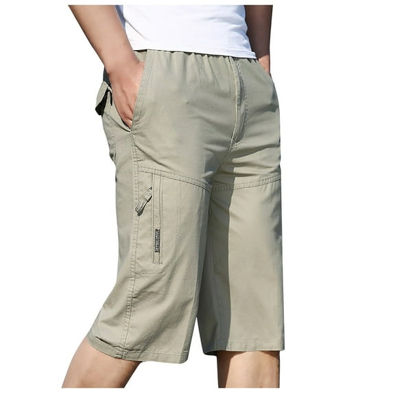 Fesfesfes Mens Golf ShortsSummer Casual Fitness Shorts Bodybuilding Solid Color Mid Length with Pocket Sports Short Pants Spring Saving