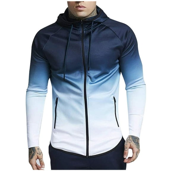 Fesfesfes Mens Hoodie Jacket Fall Fashion Jacket Baseball Gradient Color Jacket Sweater Casual Jacket