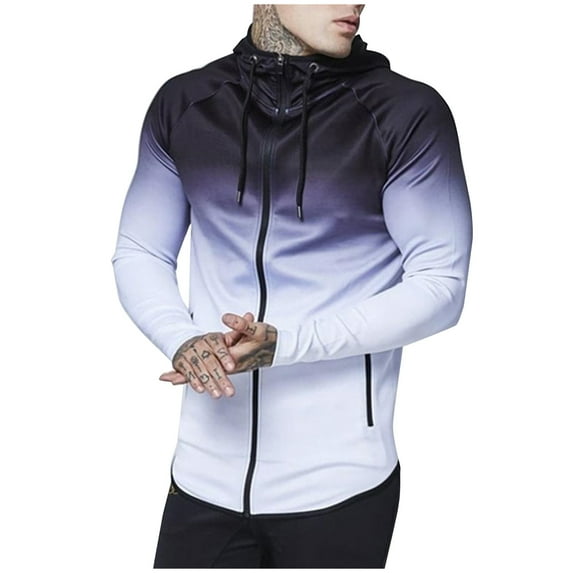 Fesfesfes Mens Hoodie Jacket Fall Fashion Jacket Baseball Gradient Color Jacket Sweater Casual Jacket