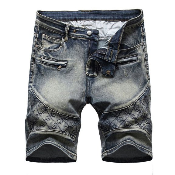 Fesfesfes Mens Jeans Shorts Ripped Personality Wrinkle Jeans Shorts Relaxed Trend Denim Shorts Spring
