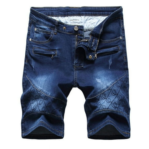 Fesfesfes Mens Jeans Shorts Ripped Personality Wrinkle Jeans Shorts Relaxed Trend Denim Shorts Spring
