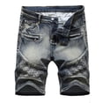 thumbnail image 1 of Fesfesfes Mens Jeans Shorts Ripped Personality Wrinkle Jeans Shorts Relaxed Trend Denim Shorts Spring Saving, 1 of 8