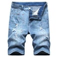 thumbnail image 1 of Fesfesfes Mens Plus Size Jeans Shorts Ripped Personality Short Jeans Stitching Trend Denim Shorts On Sale, 1 of 6