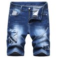 thumbnail image 1 of Fesfesfes Mens Plus Size Jeans Shorts Ripped Personality Short Jeans Stitching Trend Denim Shorts Spring Saving Sale, 1 of 6