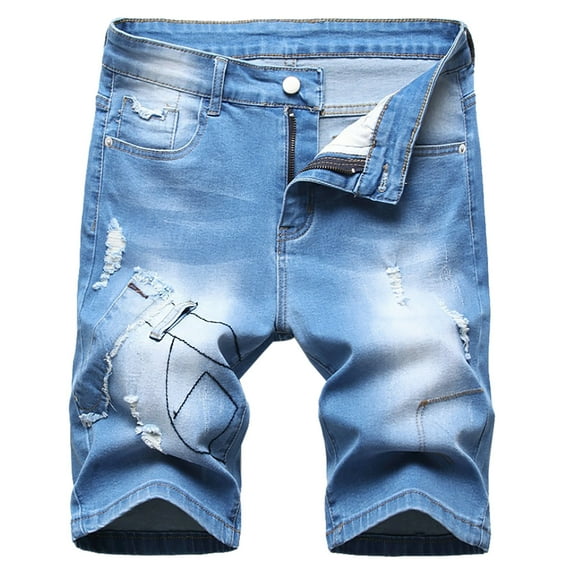 Fesfesfes Mens Plus Size Jeans Shorts Ripped Personality Short Jeans Stitching Trend Denim Shorts Spring Saving Sale