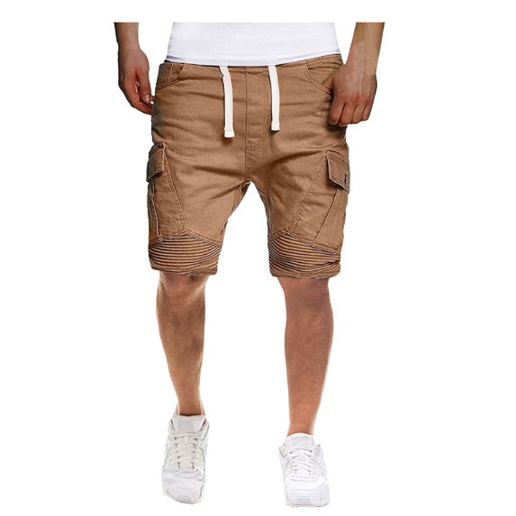 Fesfesfes Mens Shorts Casual Fashion Solid Color Overalls Walkshorts with Pocket Loose Drawstring Outdoor Shorts On Sale