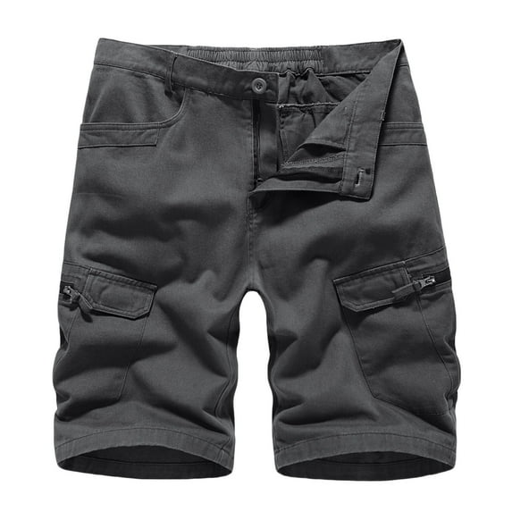 Fesfesfes Mens Shorts Casual Solid Zipper Button Multiple Pockets Cropped Cargo Shorts On Sale