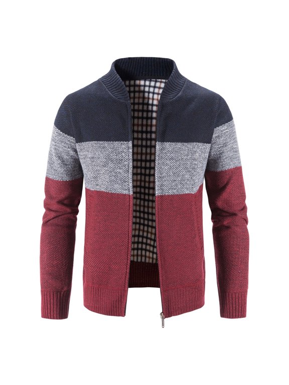 Mens Sweater Jacket Winter Turtleneck Zipper Tops Long Sleeve Knitted Sweater Top Outwear Coat Tops on