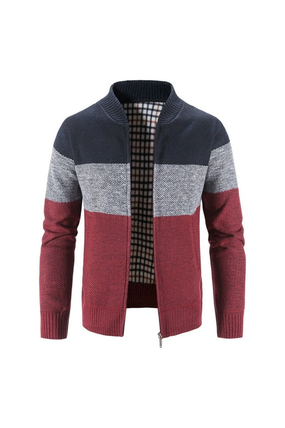 Mens Sweater Jacket Winter Turtleneck Zipper Tops Long Sleeve Knitted Sweater Top Outwear Coat Tops on