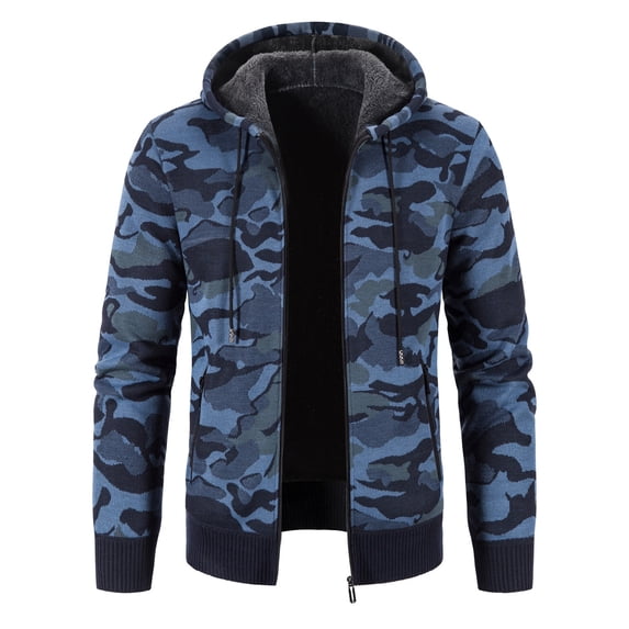 Fesfesfes Mens Sweater Winter Hoodie Jacket Zipper Long Sleeve Hooded Knitted Sweater Tops Outwear Coat Plus Size $10