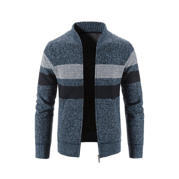 Fesfesfes Mens Sweater Winter Turtleneck Zipper Jacket Long Sleeve Stripe Knitted Sweater Top Outwear Coat Clothes Sale