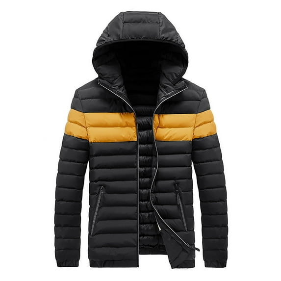 Fesfesfes Mens Winter Fleece Coat Casual Solid Hooded Patchwork Zipper Windproof Long Sleeve Jacket Coats
