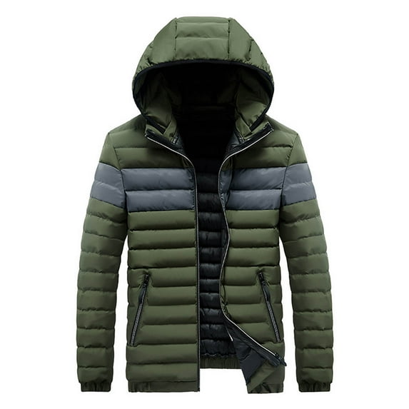 Fesfesfes Mens Winter Fleece Coat Casual Solid Hooded Patchwork Zipper Windproof Long Sleeve Jacket Coats