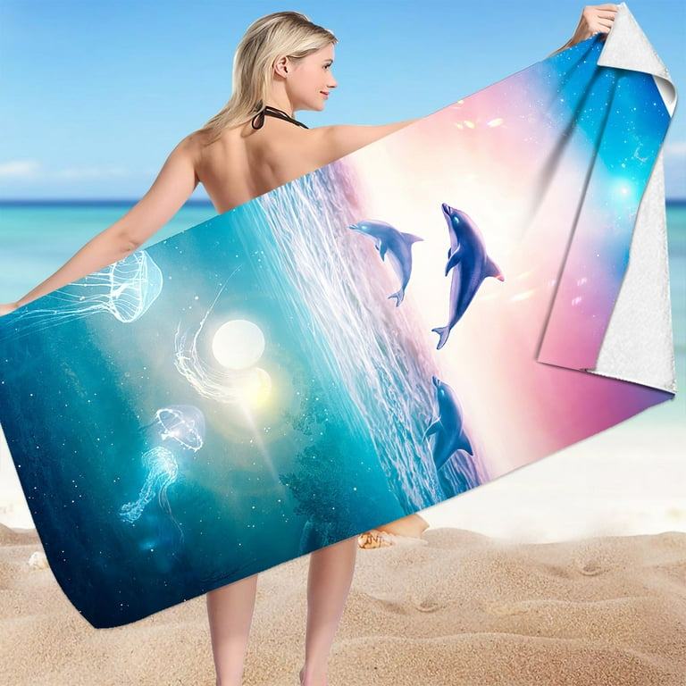 Fesfesfes Microfiber Beach Towel Super Lightweight Colorful Bath Towel  Sandproof Beach Blanket Multi-Purpose Towel For Travel Swimming Pool 30x60  Inch — Fantasy Jellyfish Dolphin Pattern 
