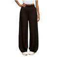 thumbnail image 1 of Fesfesfes Middle School Solid Color Casual Elastic Waist Wide Leg Pants Girls Long Comfortable Pants for Kids Spring Summer(Black,5-6 Years), 1 of 6