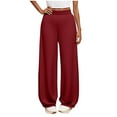 thumbnail image 1 of Fesfesfes Middle School Solid Color Casual Elastic Waist Wide Leg Pants Girls Long Comfortable Pants for Kids Spring Summer(Red,9-10 Years), 1 of 7